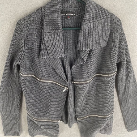 Rock and Republic Cardigan Sweater Womens Medium Chain Knit Zippers Long Sleeve - Picture 5 of 12